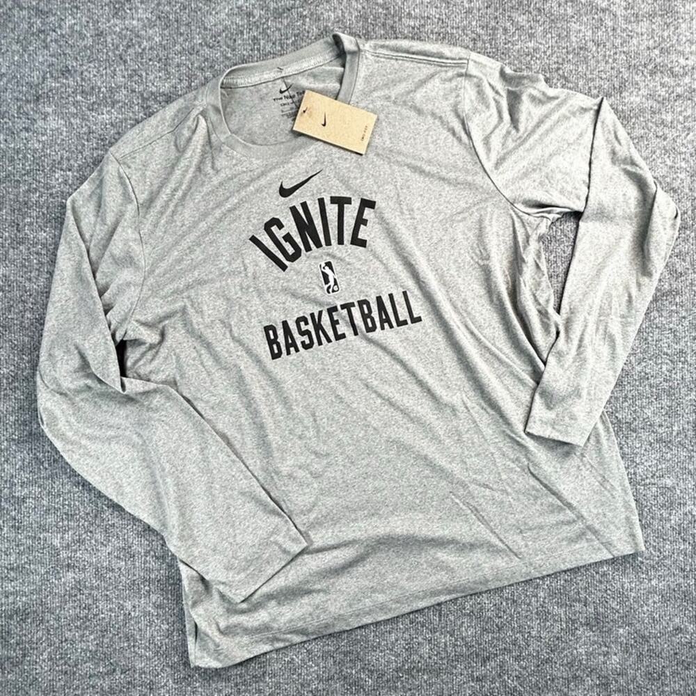 Nike NBA G League Ignite Men's XL Gray Dri-FIT Long Sleeve Basketball Shirt NWT